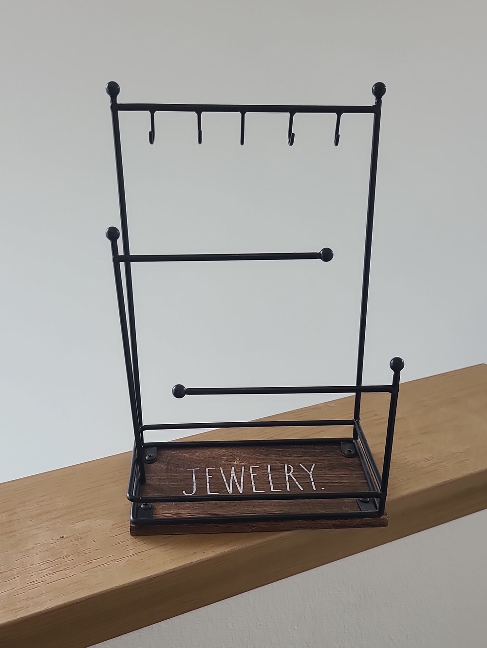 Rae Dunn Black Metal Jewelry Organizer with Wood Tray